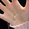 Flat Round Brass Pave Natural Rose Quartz Pendant Necklaces for Women WG46560-02-2