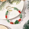 Handmade Lampwork Christmas Tree & Natural Green Aventurine & dyed Freshwater Shell Chip Beaded Bracelets BJEW-TA00760-1