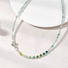 Natural Green Aventurine Faceted Round and Dyed Malaysia Jade & Pearl Beaded Necklaces with Brass Micro Pave Clear Cubic Zirconia Cross NJEW-JN05975-01-1