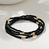 Brass & Black Glass Seed Beaded Stretch Bracelet Sets GV0095-2