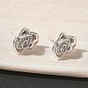 Rose Flower Brass Micro Pave Cubic Zirconia Stud Earrings EJEW-G452-08P-02-1