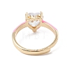 Clear Cubic Zirconia Heart Adjustable Ring with Enamel RJEW-F124-10-G-4