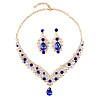 Teardrop Alloy Rhinestone Pendant Necklaces & Stud Dangle Earrings Sets FS-WGBD9B5-02-2