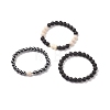 3Pcs 3 Style Natural & Synthetic Mixed Gemstone Beaded Stretch Bracelets Set with Buddhist Head for Women BJEW-JB08498-4