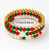 3Pcs Saint Patrick's Day Brass & Resin & Imitation Pearl Round Beads Stretch Bracelets for Women Men DU8017-4
