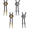 4Pcs 2 Colros Retro Alloy Pendant Black PU Leather Lariat Bolo Tie Necklaces NJEW-ME0001-11B-1