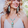 Natural & Synthetic Turquoise Heart Pendant Necklaces & Beaded Bracelets & Feather Chandellier Earrings SJEW-AN0001-45-3