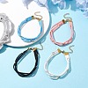 4Pcs 4 Colors Faux Suede Cord Multi-strand Bracelets with 304 Stainless Steel Rings for Women BJEW-JB10404-2
