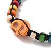 Synthetic Turquoise Skull & Wood Disc Braided Bead Bracelet for Halloween BJEW-TA00260-6
