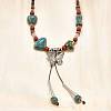 Ethnic Style Alloy & Porcelain Ceramic Beads Butterfly Pendant Tassel Y Necklaces NJEW-D308-01B-4