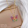 Brass Crystal Rhinestone Resin Glitter Butterfly Pendant 304 Stainless Steel Dapped Chain Necklaces for Women WG45291-02-1