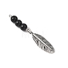 Alloy Feather with Round Synthetic Black Stone Beads Big Pendants PALLOY-JF04696-3