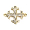 Brass Micro Pave Clear Cubic Zirconia Cross Fleury Connector Charms KK-L229-075G-1