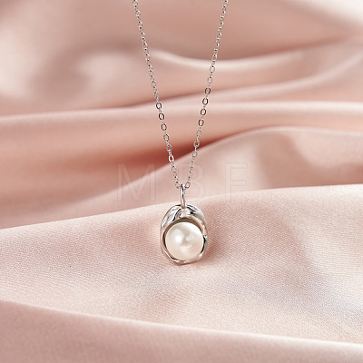 Shell Pearl Oval Pendant Necklaces NJEW-L125-008P-1