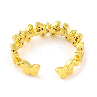 Butterfly Brass Micro Pave Clear Cubic Zirconia Open Cuff Rings for Women RJEW-U003-05G-1
