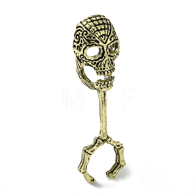 Skull Alloy Cigarette Holder Ring RJEW-K275-29AB-1