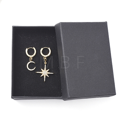 Star and Moon Asymmetrical Dangle Hoop Earrings EJEW-JE04031-02-1