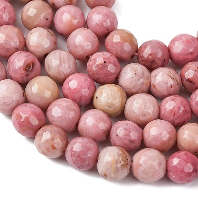 Faceted Natural Rhodonite Round Bead Strands G-M289-02-6mm-1