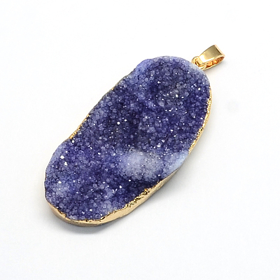 Plated  Natural  Druzy Agate Oval Pendants G-R275-07-1