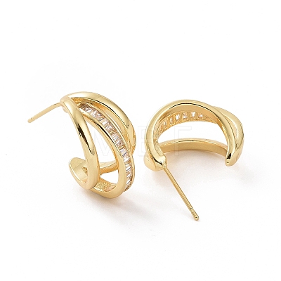 Clear Cubic Zirconia Arch Stud Earrings EJEW-C040-03G-1