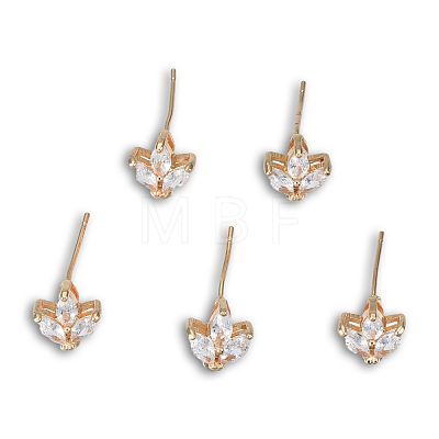 Brass Pave Clear Cubic Zirconia Stud Earring Findings KK-N235-041-1