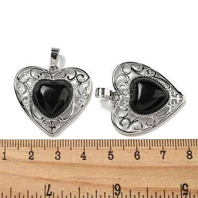 Natural Obsidian Peach Love Heart Pendants G-G158-01L-1