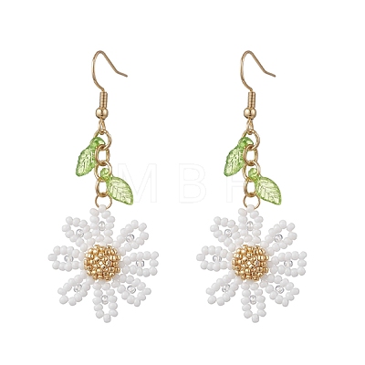 304 Stainless Steel Glass Seed Beads Flower Dangle Earrings EJEW-MZ00739-1