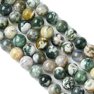 Natural Tree Agate Round Gemstone Beads Strands G-R255-8mm-1