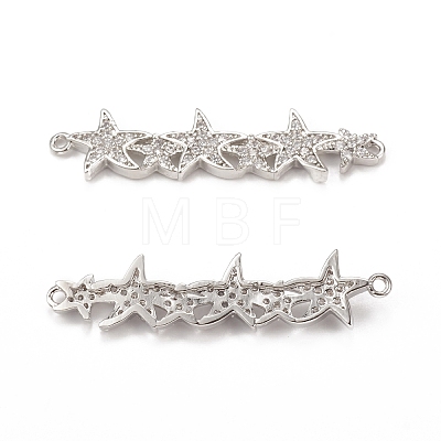 Brass Micro Pave Clear Cubic Zirconia Connector Charms KK-E068-VB074-1