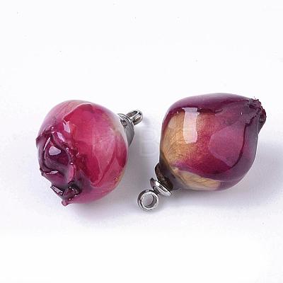 Handmade Natural Real Rose Dried Flower Pendants X-RESI-R424-01-1