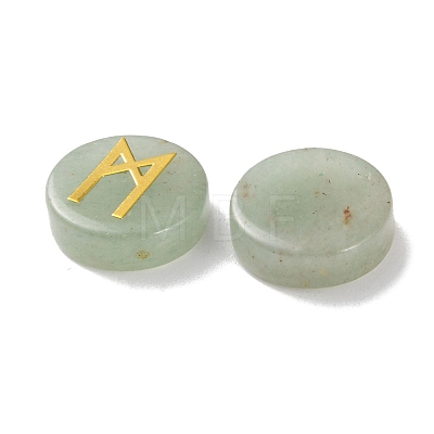 Brass Elder Futhark Alphabet Engraved Symbol Flat Round Natural Green Aventurine Rune Stones G-I373-01I-1