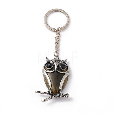 Owl Natural & Synthetic Gemstone Pendant Keychain KEYC-G056-01AS-1