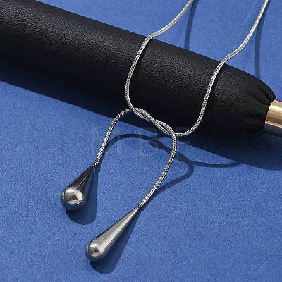 304 Stainless Steel Snake Chain Lariat Necklaces with Teardrop Ends NJEW-D300-02P-1