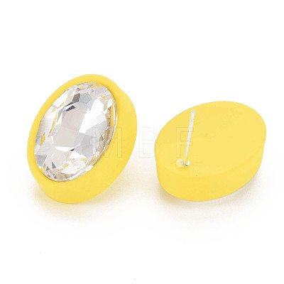 Crystal Rhinestone Oval Stud Earrings with 925 Sterling Silver Pins for Women MACR-S275-037A-1