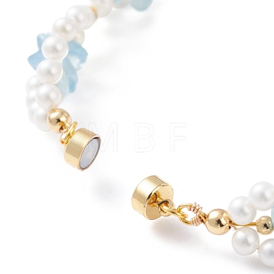 Natural Mixed Stone Chip & Shell Pearl Beaded Bracelet BJEW-TA00029-1