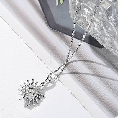 304 Stainless Steel Sunflower Pendant Box Chain Necklaces for Women NJEW-R011-01P-1