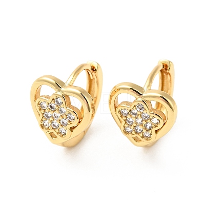 Cubic Zirconia Heart with Star Hoop Earrings EJEW-G312-15G-02-1