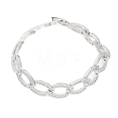 Brass Micro Pave Clear Cubic Zirconia Curb Chain Bracelets for Women BJEW-A034-04A-P-1