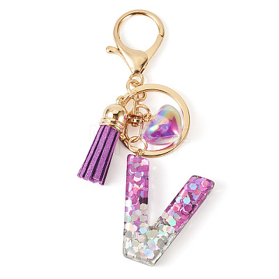 Alloy Resin Heart Keychains KEYC-TADJ0002-01G-V-1
