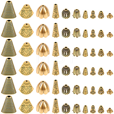 100Pcs 10 Styles Tibetan Styles Alloy Bead Cone & Caps FIND-SP0020-73B-1