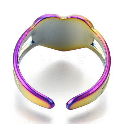 304 Stainless Steel Heart Cuff Rings RJEW-N038-118M-1