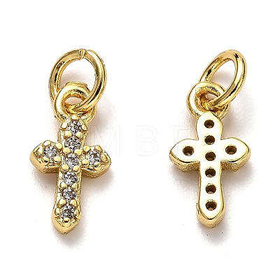 Brass Micro Pave Cubic Zirconia Tiny Cross Charms ZIRC-H119-04-1