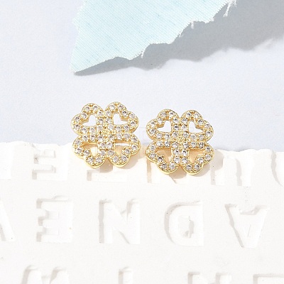 Valentine's Day Brass Micro Pave Clear Cubic Zirconia Stud Earrings EJEW-C186-22G-02-1