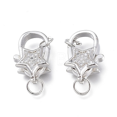 Brass Micro Pave Clear Cubic Zirconia Lobster Claw Clasps ZIRC-Q024-16P-1