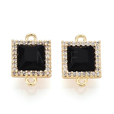 Brass Micro Pave Clear Cubic Zirconia and Glass Connector Charms KK-N287-29G-1