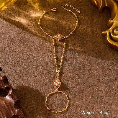 Brass and Imitation Pearl Rhombus Hand Chain Ring Bracelets for Wedding and Formal Occasions PL2023-2-1