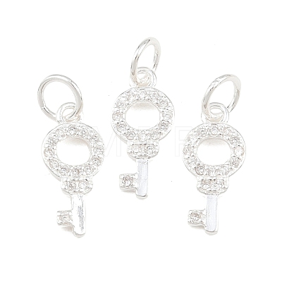 925 Sterling Silver Pave Clear Cubic Zirconia Key Charms STER-A049-07S-1