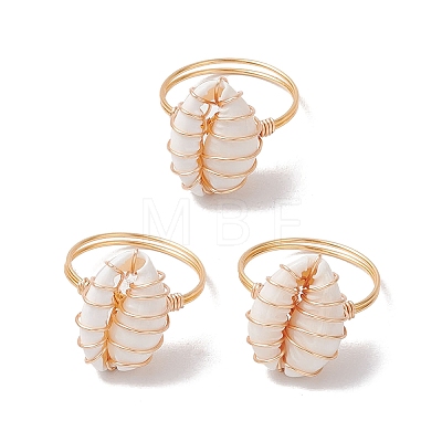 Copper Wired Wrapped Shell Finger Rings RJEW-TA00177-01-1