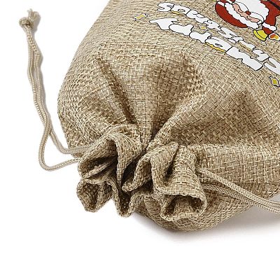 Christmas Printed Burlap Packing Pouches Drawstring Bags ABAG-Q053-02B-07-1