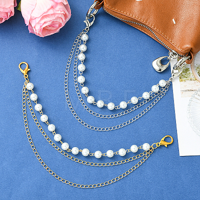 4Pcs 2 Styles Brass & Glass Pearl Bag Extender Chains HJEW-SW00360-1